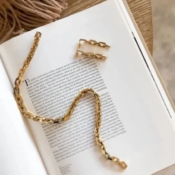 NEW Eddie Borgo Gold Supra Chain Link Post Earrings 2” Drop 12k Gold Vermeil - Picture 6 of 10